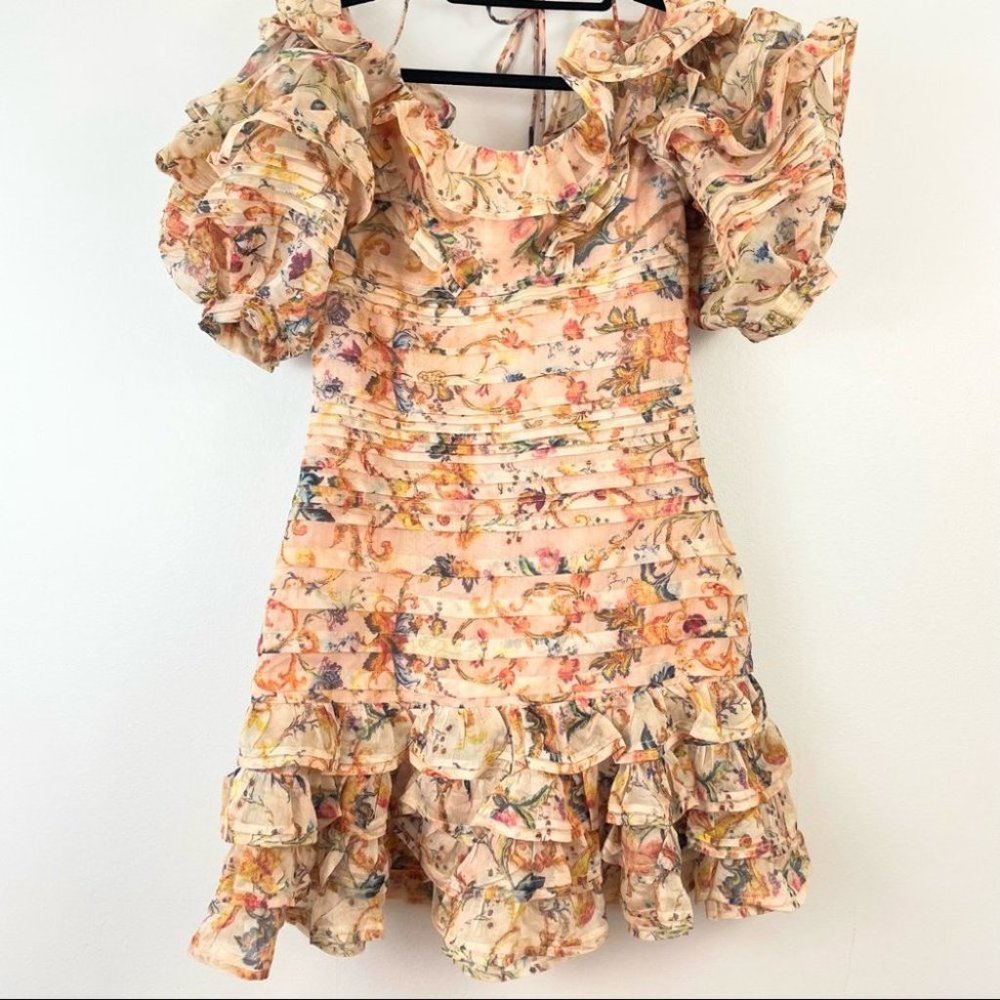Beulah Dress Summer Mini Floral Ruffle Puff Sleeve Zimmermann Dupe - Picture 6 of 13